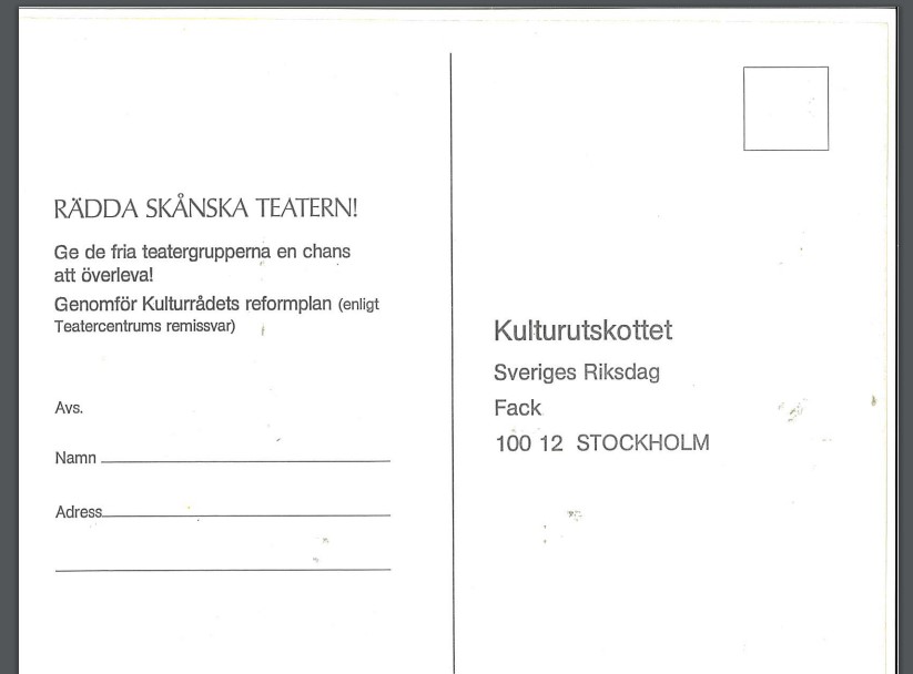 Baksidan av appellen till Kulturutskottet, Sveriges Riksdag.