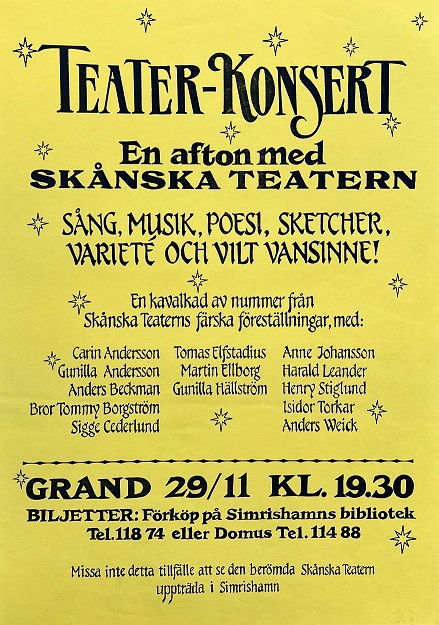 Affisch: Teater-Konsert. Uå. Ur Skånska Teaterns arkiv.