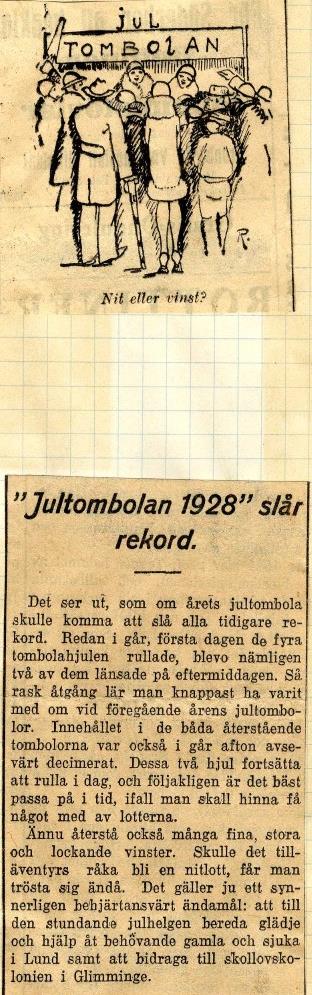 Tidningsklipp ur Julinsamlingarnas kommittéer i Lund. 1928