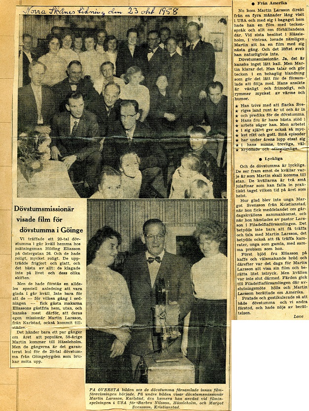 Artikel om filmvisning 1958. Ur Norra Skånes Tidning 23 oktober 1958.