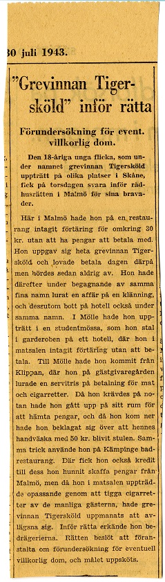 Tidningsklipp 30 juli 1943