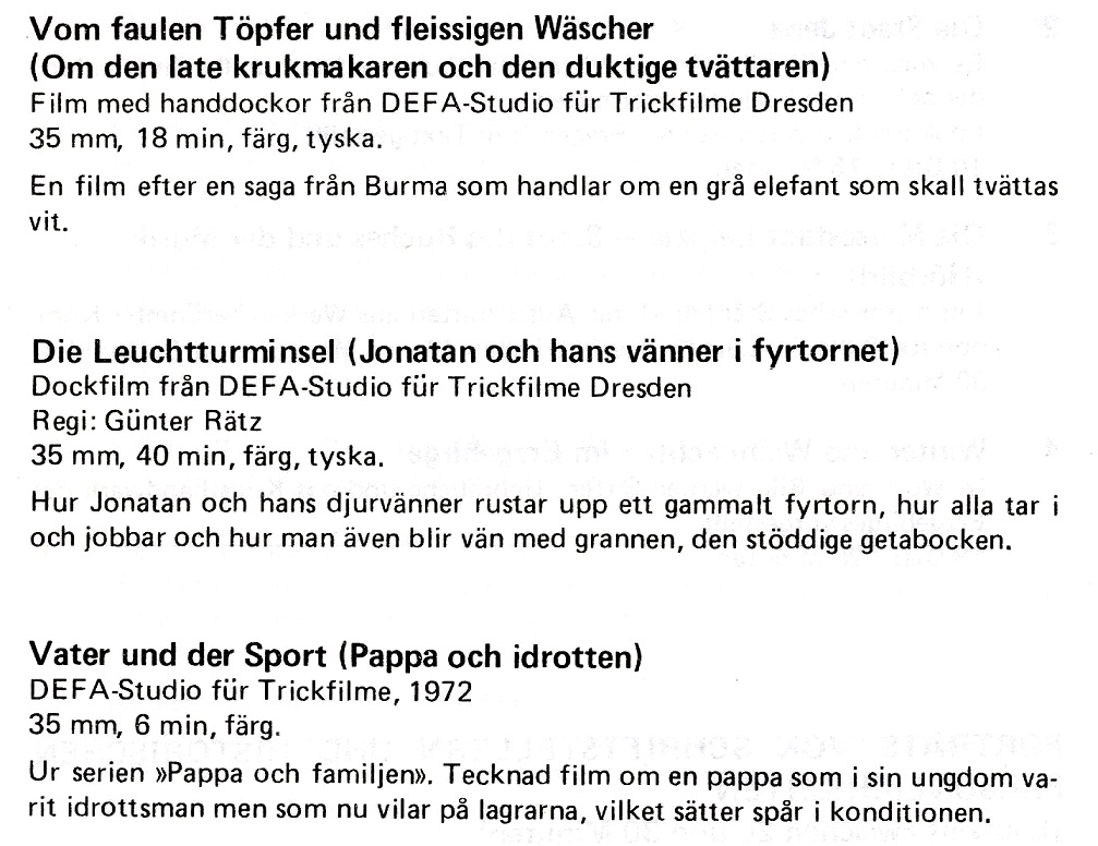 Några barnfilmer ur 1978–79 års katalog