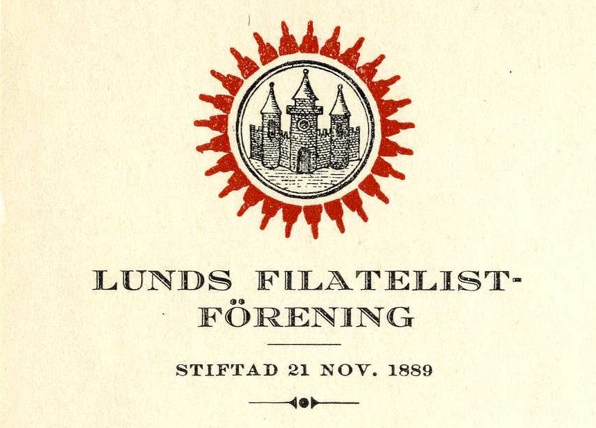 Logotyp på handling från 1979 i samband med föreningens 90-årsjubileum. Lunds Filatelistförenings arkiv.